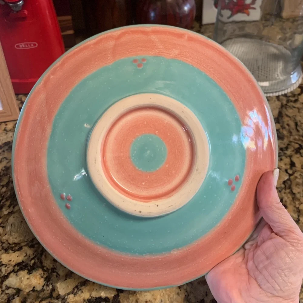 Artisan Ceramic Bowl - Coral and Turquoise
